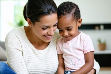 Parent actively listening to child in a welcoming home setting, demonstrating confident parenting techniques through positive discipline, engagement, and nurturing support.