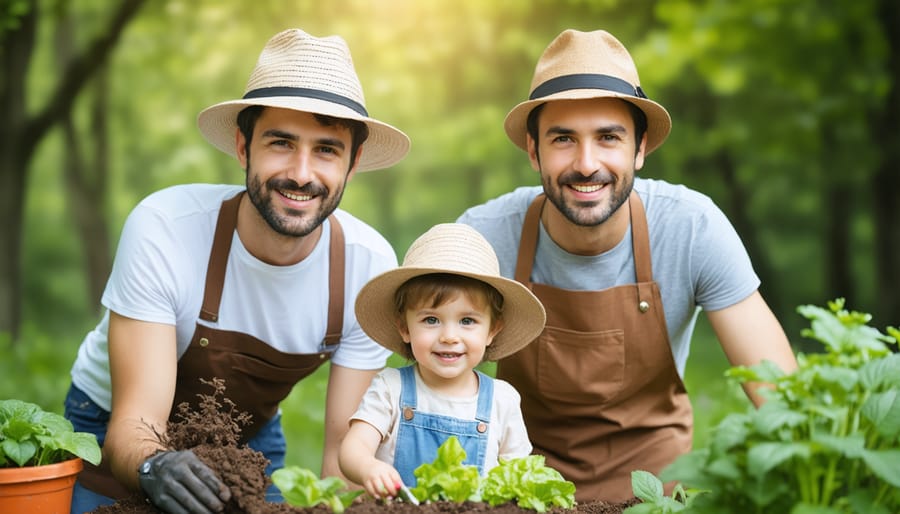 Parents and children bonding in nature and learning about environmental stewardship