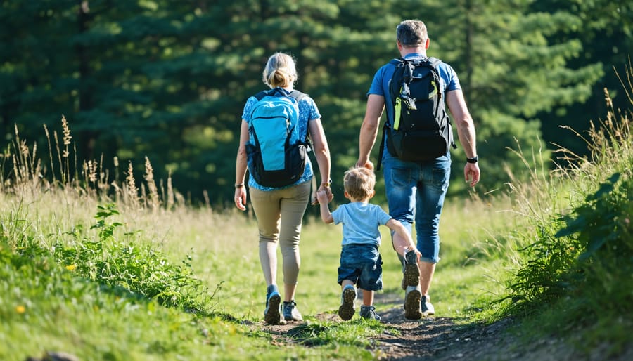 Family members engaging in physical activities outdoors