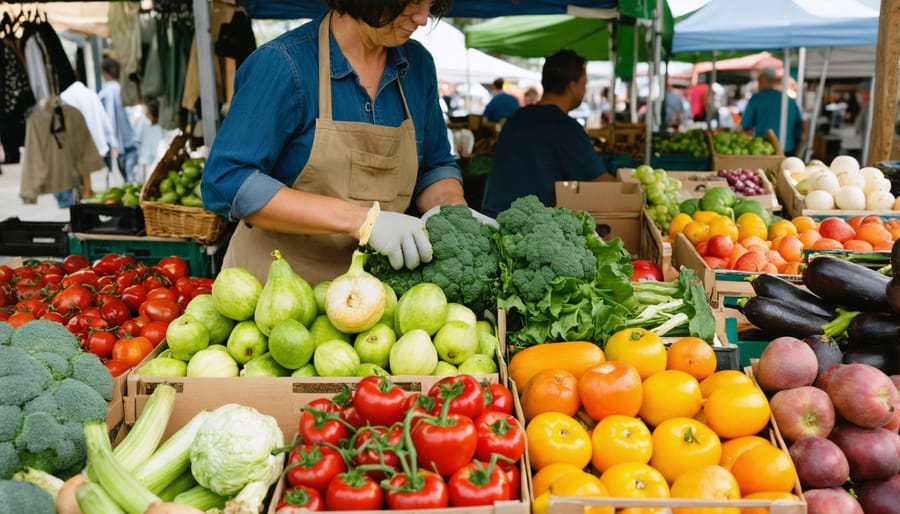 Woman buying seasonal produce from a farmer's market stall