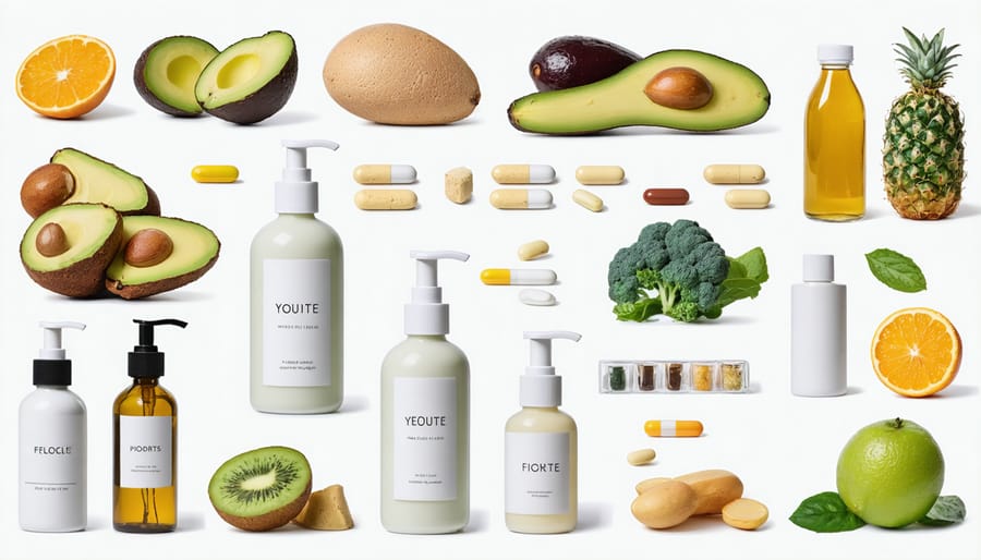 Holistic skincare approach incorporating nutrition, supplements, and topical treatments