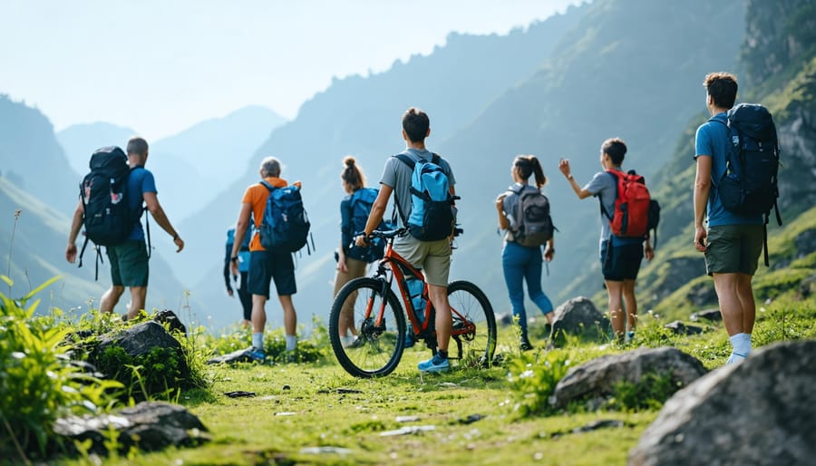 People participating in different enjoyable physical activities in nature