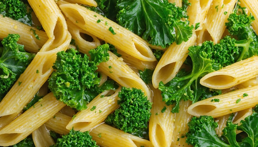 Healthy kale pesto pasta packed with skin-nourishing vitamins