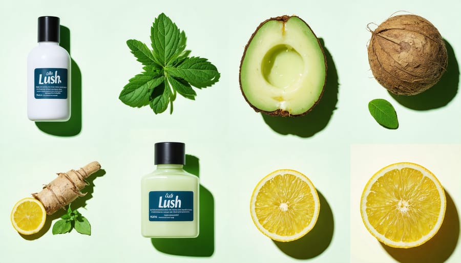 Assortment of Lush's eco-friendly beauty products showcasing natural ingredients and minimal packaging