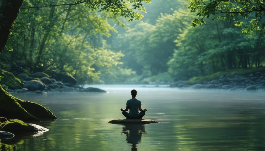 Person meditating in a peaceful outdoor setting