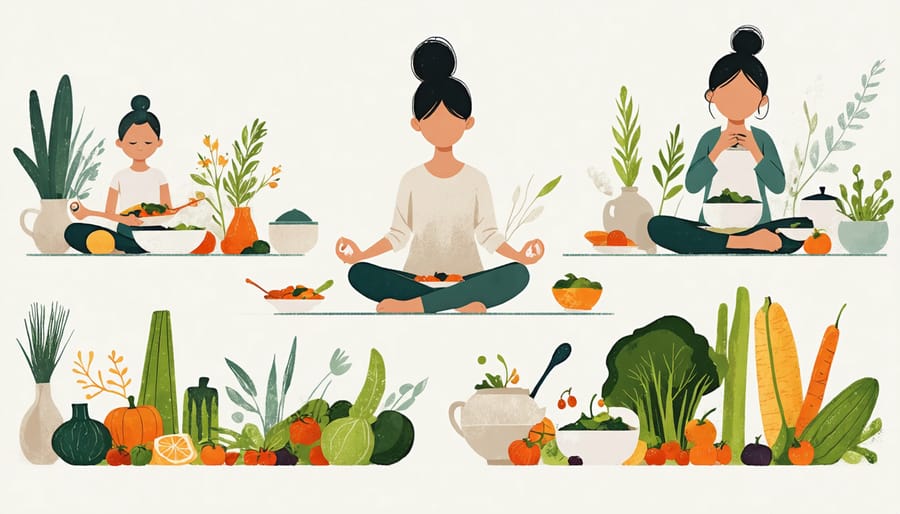 Visual representation of the mindful eating process, from start to finish