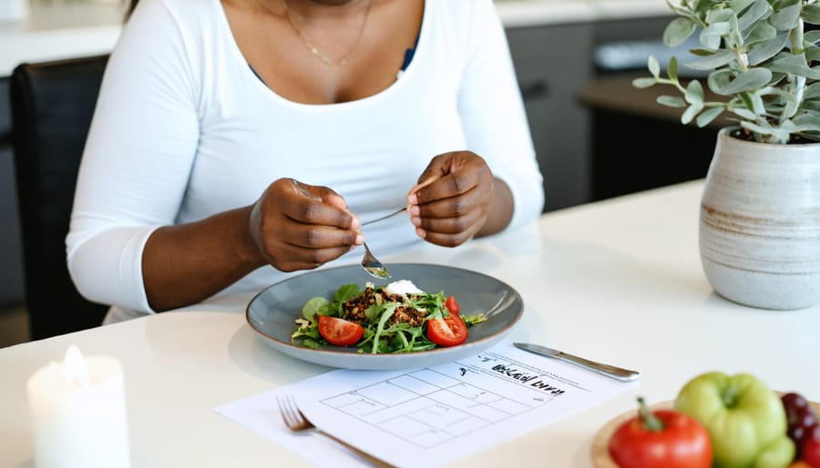 Demonstration of using a mindful eating worksheet during a meal