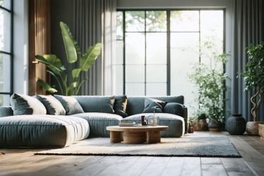 A bright, minimalist living room with simple furniture and a few meaningful decor items, illustrating a peaceful and clutter-free lifestyle.