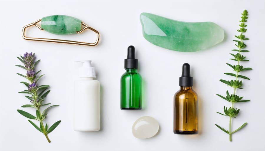 Collection of natural and holistic skincare tools and products