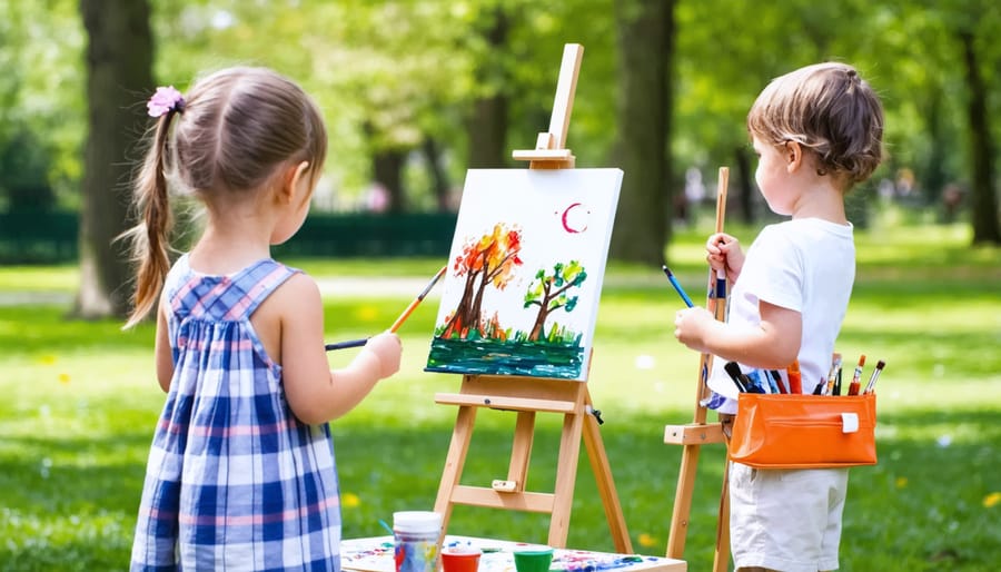 Kids participating in an outdoor art class