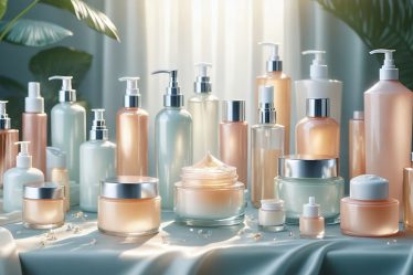 Collection of elegant, glowing skincare products signifying personalized routines for radiant skin.