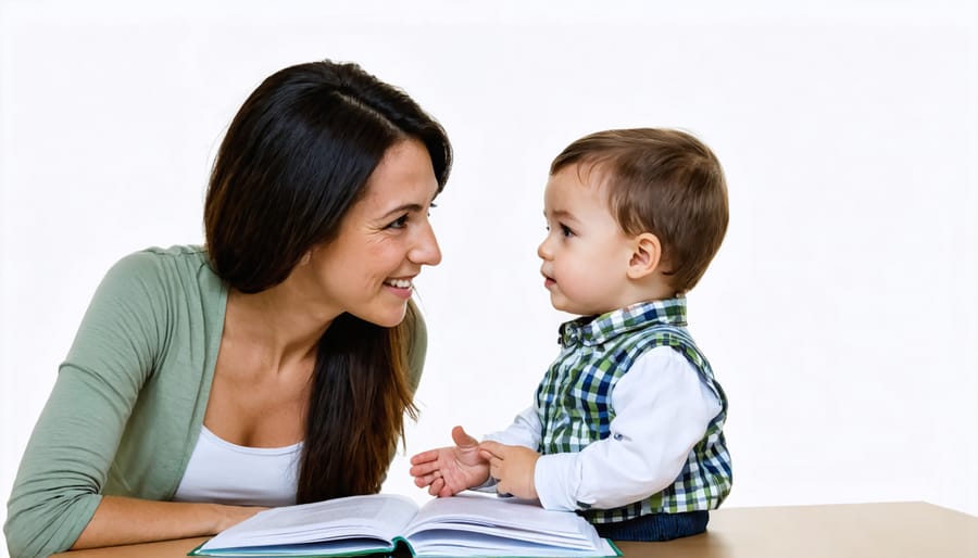 Positive discipline moment with parent clearly communicating to child