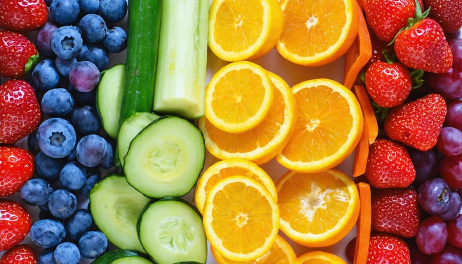 Rainbow of nutritious fruits and vegetables for healthy skin