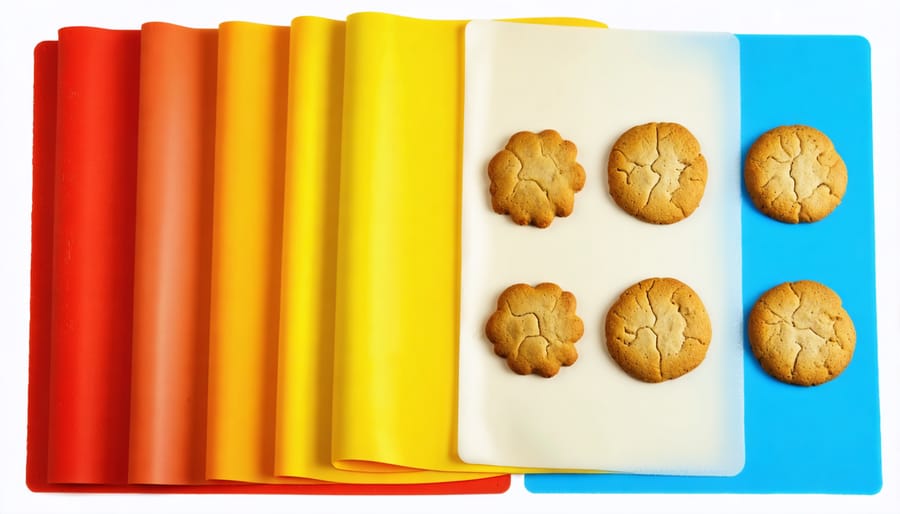 Non-stick silicone baking mats with freshly baked cookies