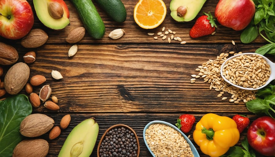 Variety of whole, nutrient-dense foods displayed on a table