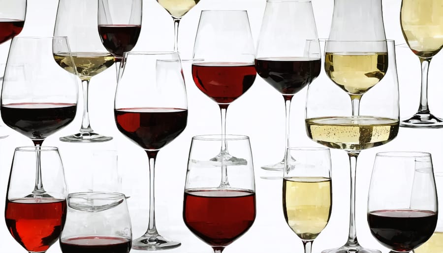 Assortment of wine glasses showcasing different wine colors and styles