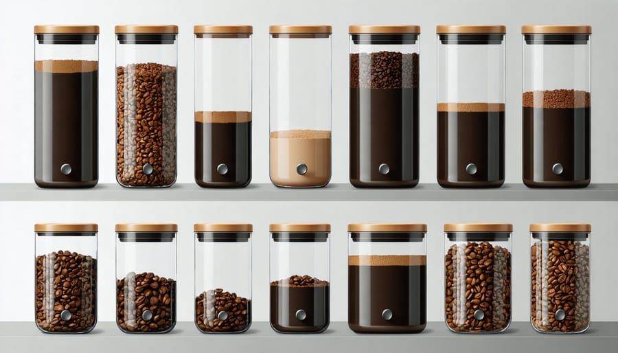 Different types of coffee storage containers including airtight and vacuum-sealed options