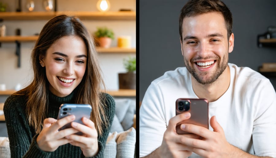 Young couple maintaining connection through video chat on their phones