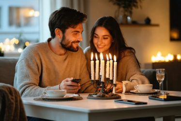 Couple enjoying a phone-free dinner together, focusing on active listening and meaningful conversation.