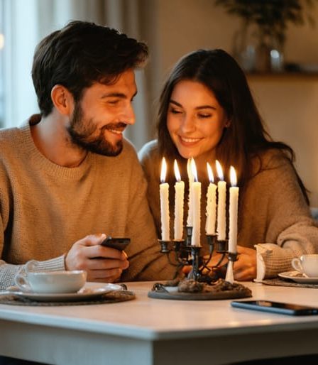 Couple enjoying a phone-free dinner together, focusing on active listening and meaningful conversation.