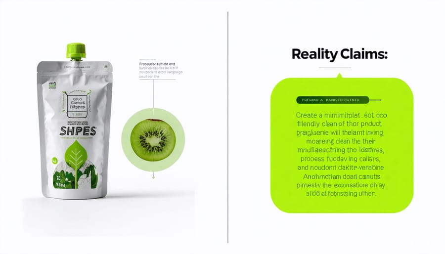 Contrasting image showing green marketing claims versus actual environmental impact of products