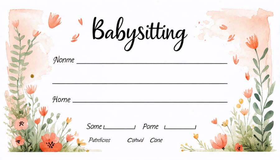 Decorative homemade gift certificate for babysitting services