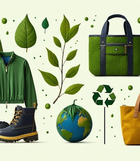 Collection of L.L.Bean eco-friendly fashion items, featuring Bean Boots, a fleece jacket made from recycled bottles, and a tote bag from recycled canvas, highlighting the brand’s sustainable materials and practices.