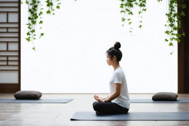 A person gracefully engaged in a mindful movement body scan in a peaceful, minimalist space, demonstrating the blend of gentle motion and focused awareness.