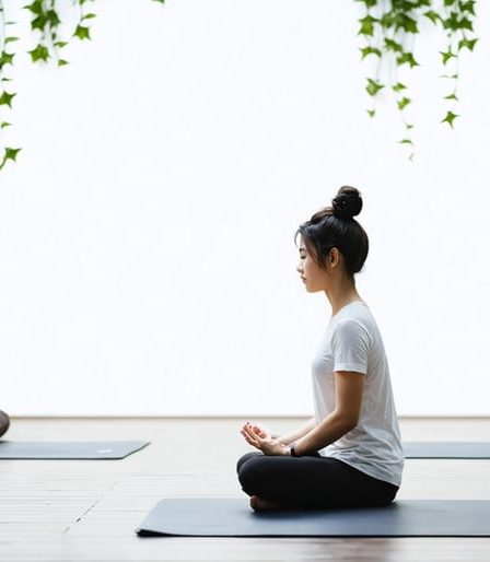 A person gracefully engaged in a mindful movement body scan in a peaceful, minimalist space, demonstrating the blend of gentle motion and focused awareness.