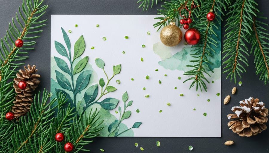 Detailed view of textured seed paper holiday card with embedded flower seeds