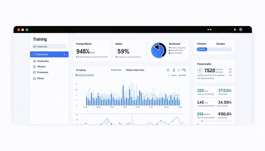 Interactive dashboard displaying corporate training performance metrics and ROI