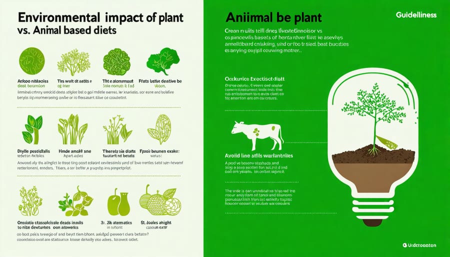 Visual representation of environmental benefits of veganism including reduced water usage, carbon emissions, and land use