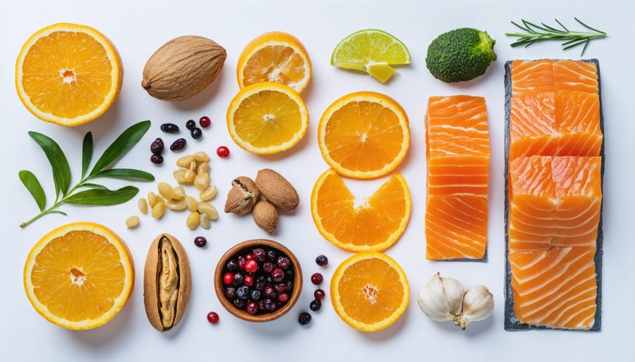 Arrangement of nutrient-rich foods beneficial for winter skin health