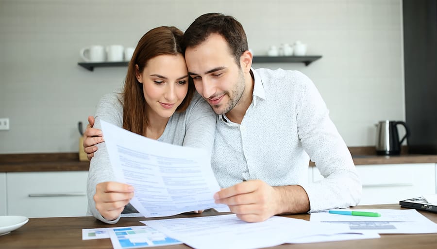 Young couple reviewing their finances together while having an open conversation