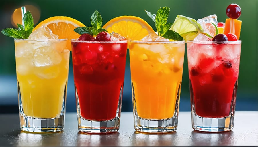 Array of vibrant mocktails featuring fresh ingredients and artistic presentation