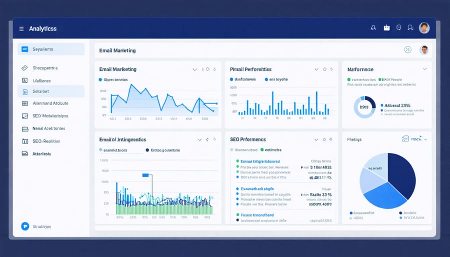 Digital marketing dashboard displaying key performance indicators and analytics