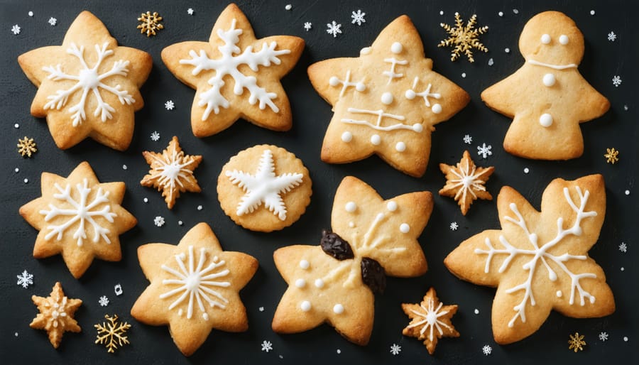 Variety of homemade German Christmas cookies arranged on a decorative plate