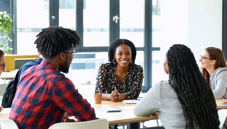 Corporate team members collaborating during an interactive training workshop