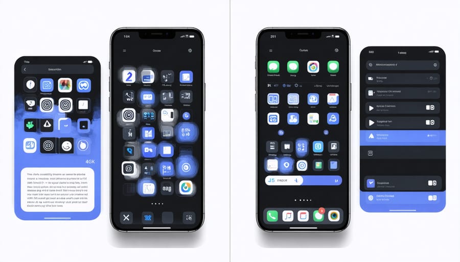 Side-by-side comparison of cluttered and mindfully organized smartphone interfaces