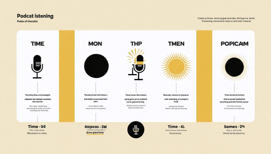 Visual schedule showing optimal podcast listening times during daily activities