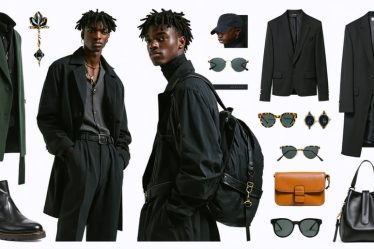 A young man dressed in a blend of oversized silhouettes and traditional menswear, accessorizing with a minimalist approach, symbolizing modern men's fashion trends focused on sustainability and individuality.