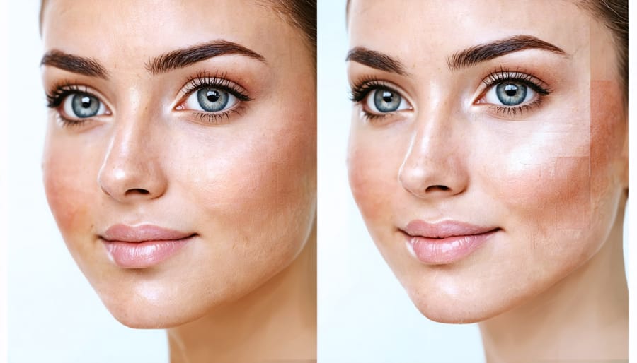 Side-by-side comparison of customer's skin before and after following personalized routine