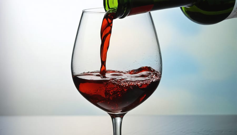 Crystal clear sustainable wine being poured into wine glass showing its natural color