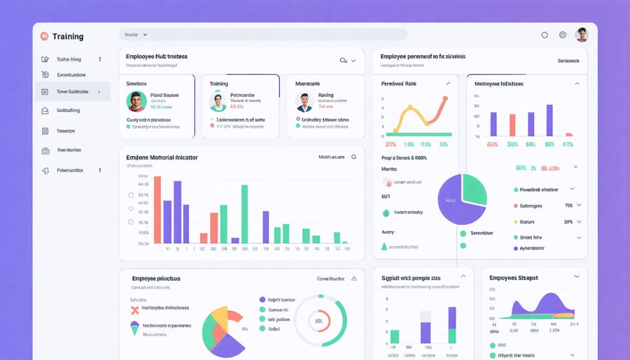 Interactive dashboard showing employee training progress and performance metrics