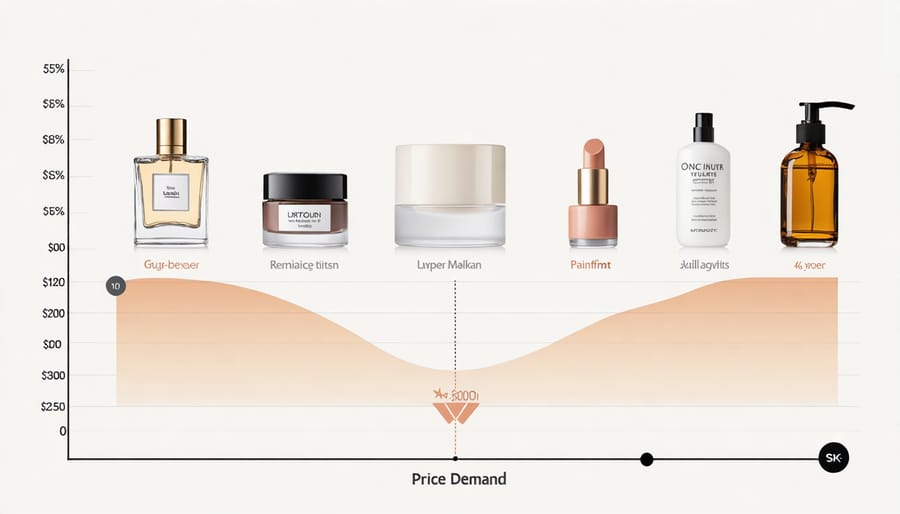 Visual representation of the Veblen effect showing increased demand with higher prices for luxury cosmetics