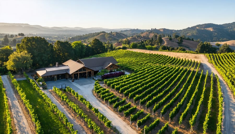 Scenic vineyard estate in Glen Ellen with intimate tasting room surrounded by autumn vines