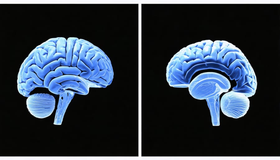 Comparative brain scans highlighting regions affected by mindfulness meditation