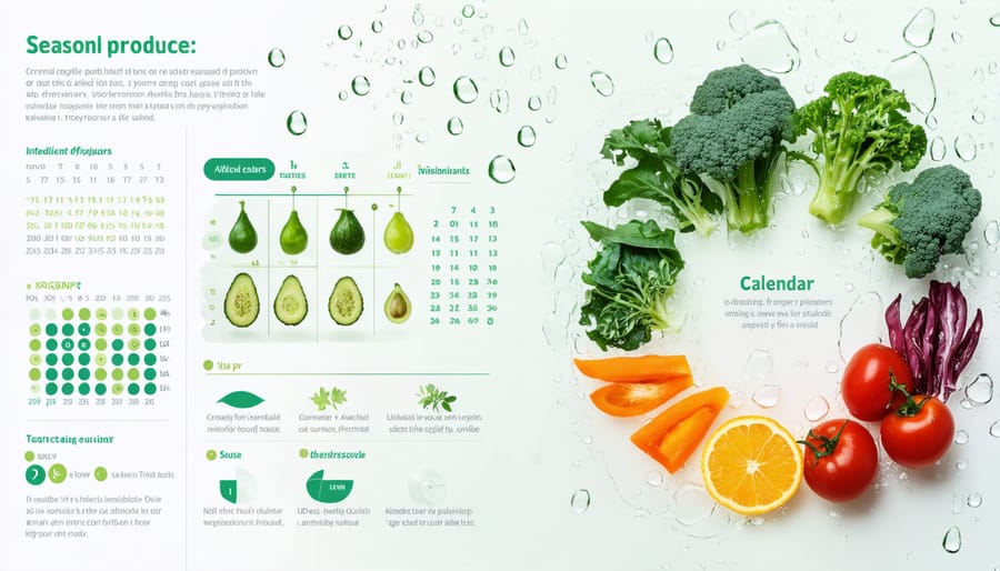 Circular seasonal calendar displaying water-efficient fruits and vegetables by month