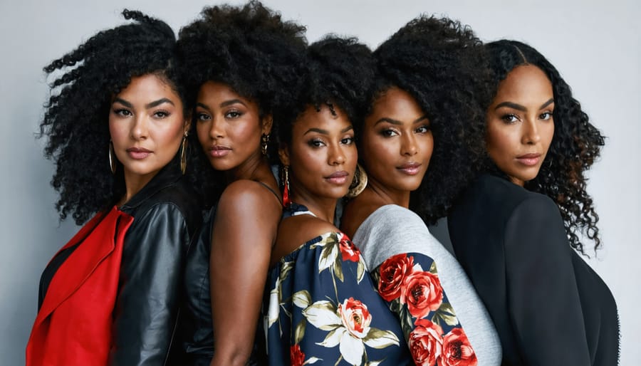 Diverse group of stylish women over 40 wearing fashionable plus-size outfits, showcasing confidence and individuality in various settings and fashion aesthetics.