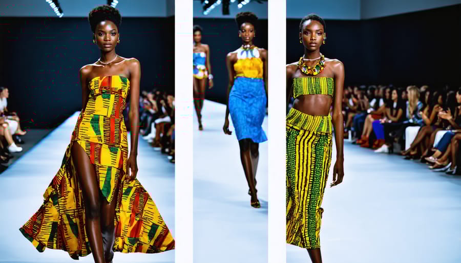 Virtual fashion show displaying models wearing colorful African-inspired clothing and accessories